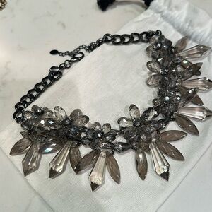 Zara Gray Metallic Spiked Flower Collar Cluster Statement Necklace